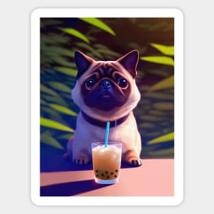 Pug with boba bubble tea Sticker